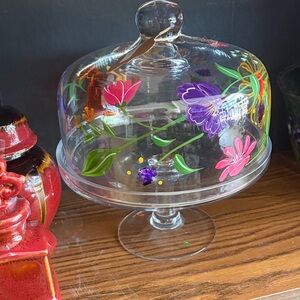 Floral Glass Cake Stand with Dome